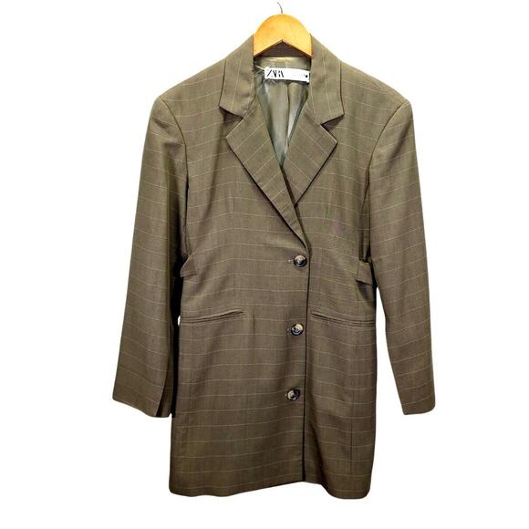 Zara Limited Edition Pinstripe Tie Back Blazer Dress Brown Size XS - Picture 1 of 14